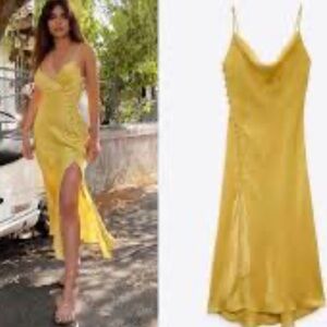 Zara Yellow Midi Slip Dress